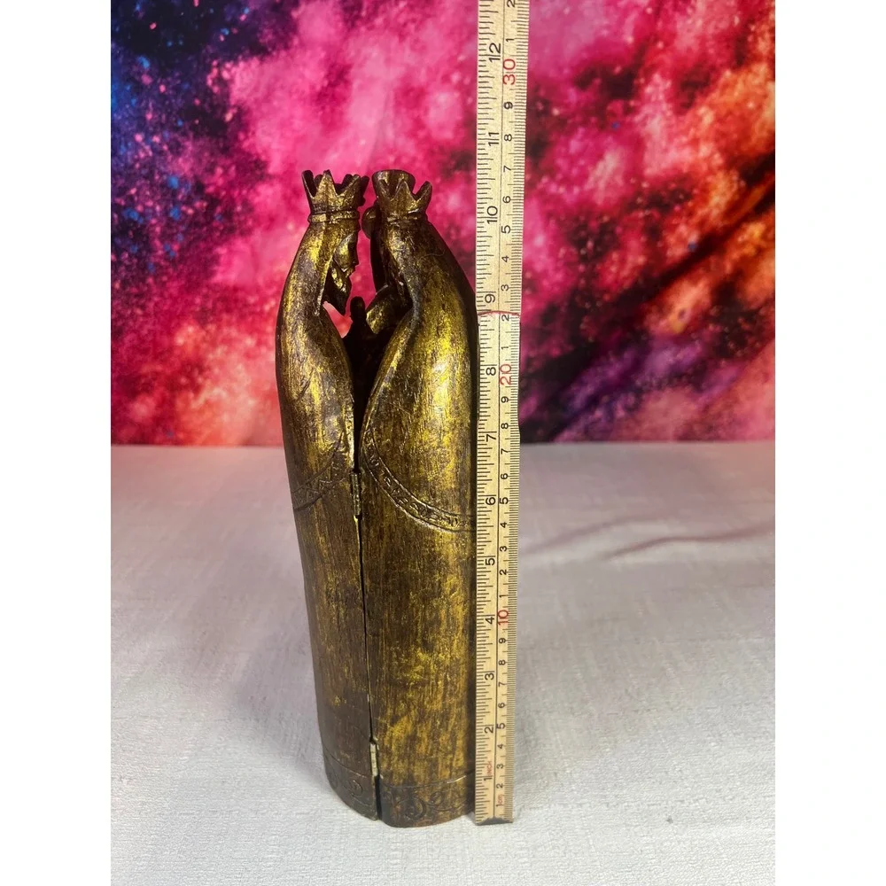 Vintage Gold Triptych Nativity Scene Folding Three Wise Men Christmas Decor 9.5